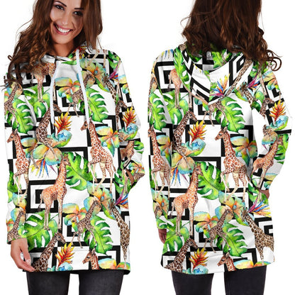 Exotic Tropical Giraffe Pattern Print Hoodie Dress GearFrost