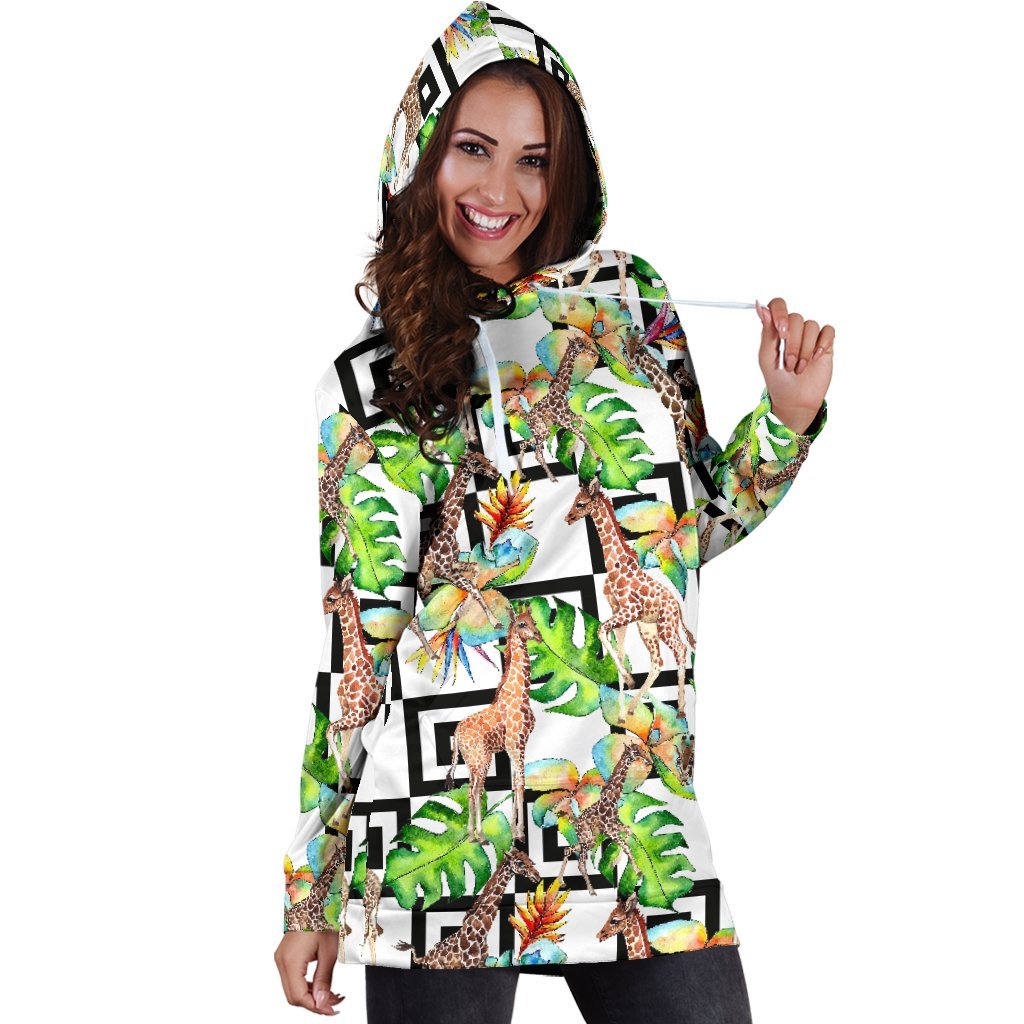 Exotic Tropical Giraffe Pattern Print Hoodie Dress GearFrost