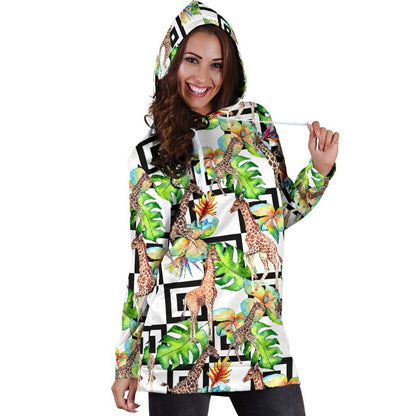 Exotic Tropical Giraffe Pattern Print Hoodie Dress GearFrost