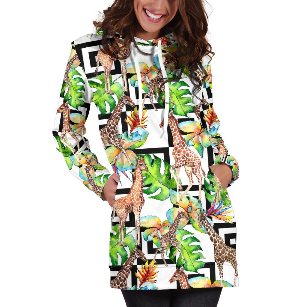 Exotic Tropical Giraffe Pattern Print Hoodie Dress GearFrost