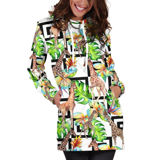 Exotic Tropical Giraffe Pattern Print Hoodie Dress GearFrost