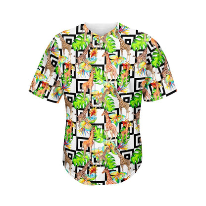 Exotic Tropical Giraffe Pattern Print Men's Baseball Jersey