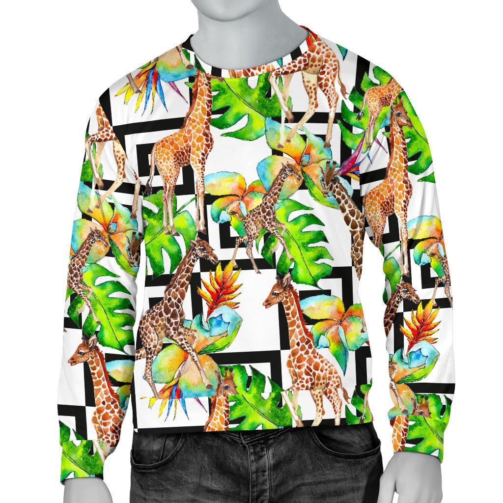 Exotic Tropical Giraffe Pattern Print Men's Crewneck Sweatshirt GearFrost