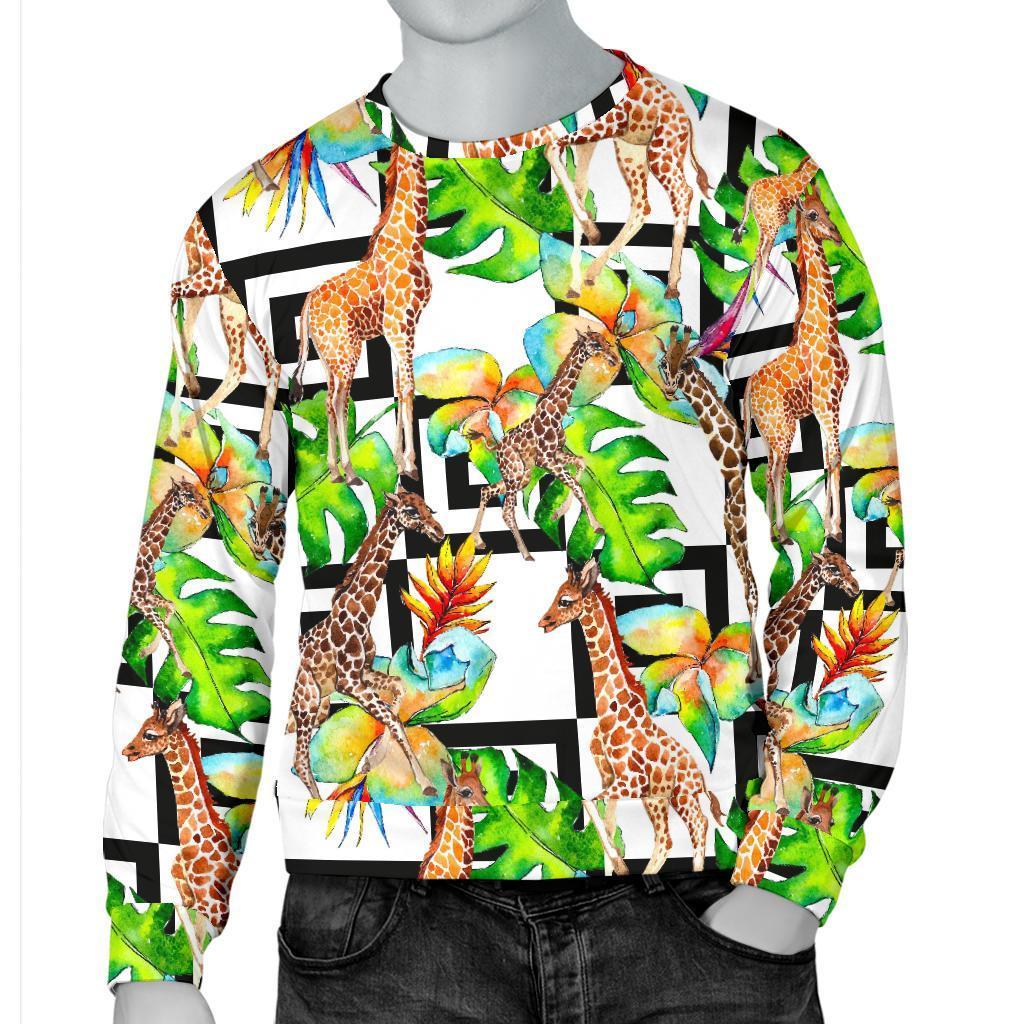 Exotic Tropical Giraffe Pattern Print Men's Crewneck Sweatshirt GearFrost