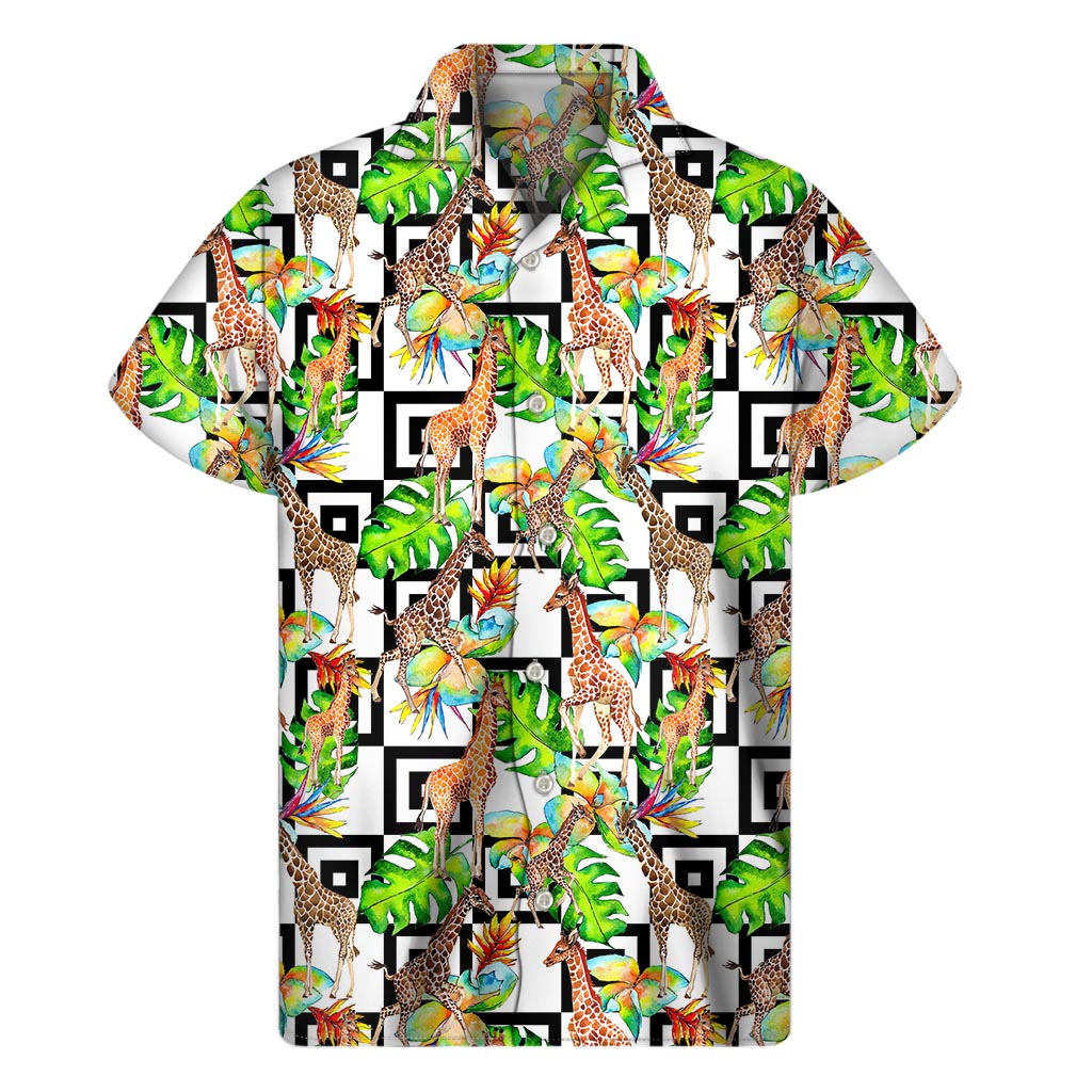 Exotic Tropical Giraffe Pattern Print Men's Short Sleeve Shirt