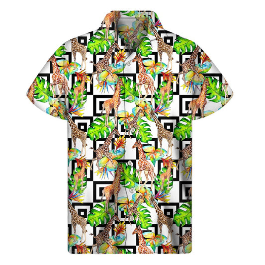 Exotic Tropical Giraffe Pattern Print Men's Short Sleeve Shirt