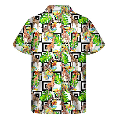 Exotic Tropical Giraffe Pattern Print Men's Short Sleeve Shirt