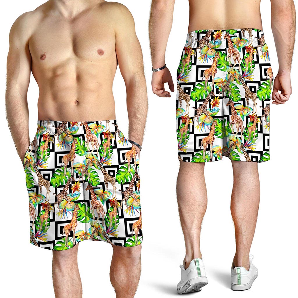Exotic Tropical Giraffe Pattern Print Men's Shorts