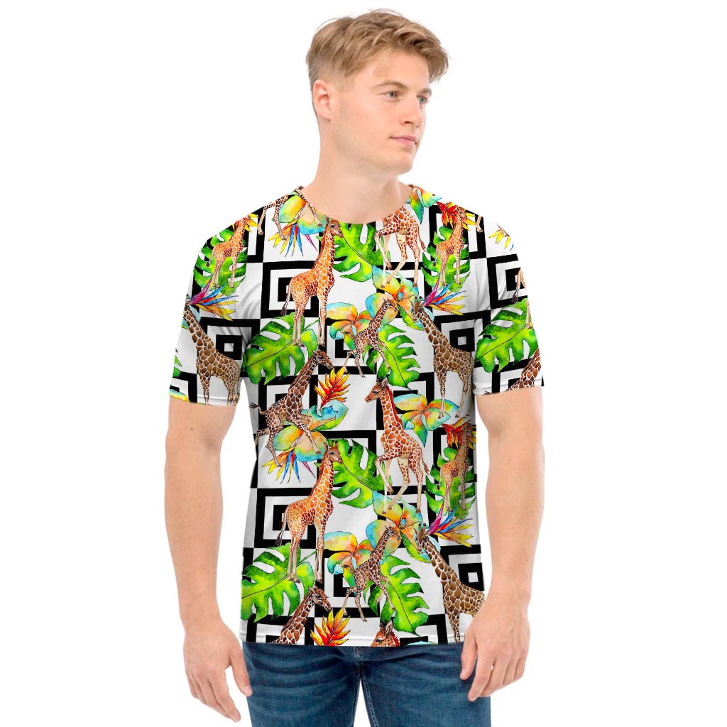 Exotic Tropical Giraffe Pattern Print Men's T-Shirt