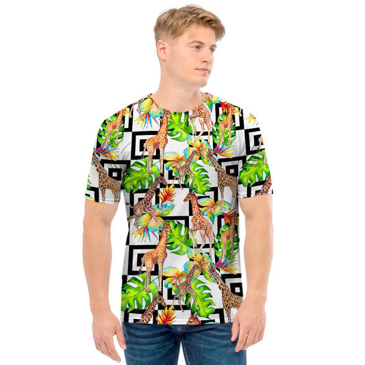 Exotic Tropical Giraffe Pattern Print Men's T-Shirt