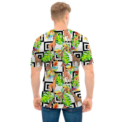 Exotic Tropical Giraffe Pattern Print Men's T-Shirt