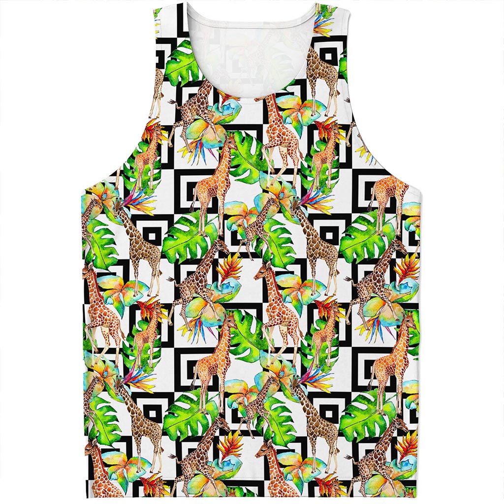 Exotic Tropical Giraffe Pattern Print Men's Tank Top