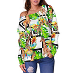 Exotic Tropical Giraffe Pattern Print Off Shoulder Sweatshirt GearFrost