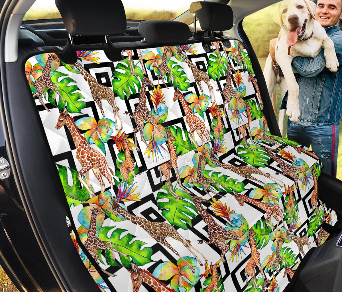 Exotic Tropical Giraffe Pattern Print Pet Car Back Seat Cover