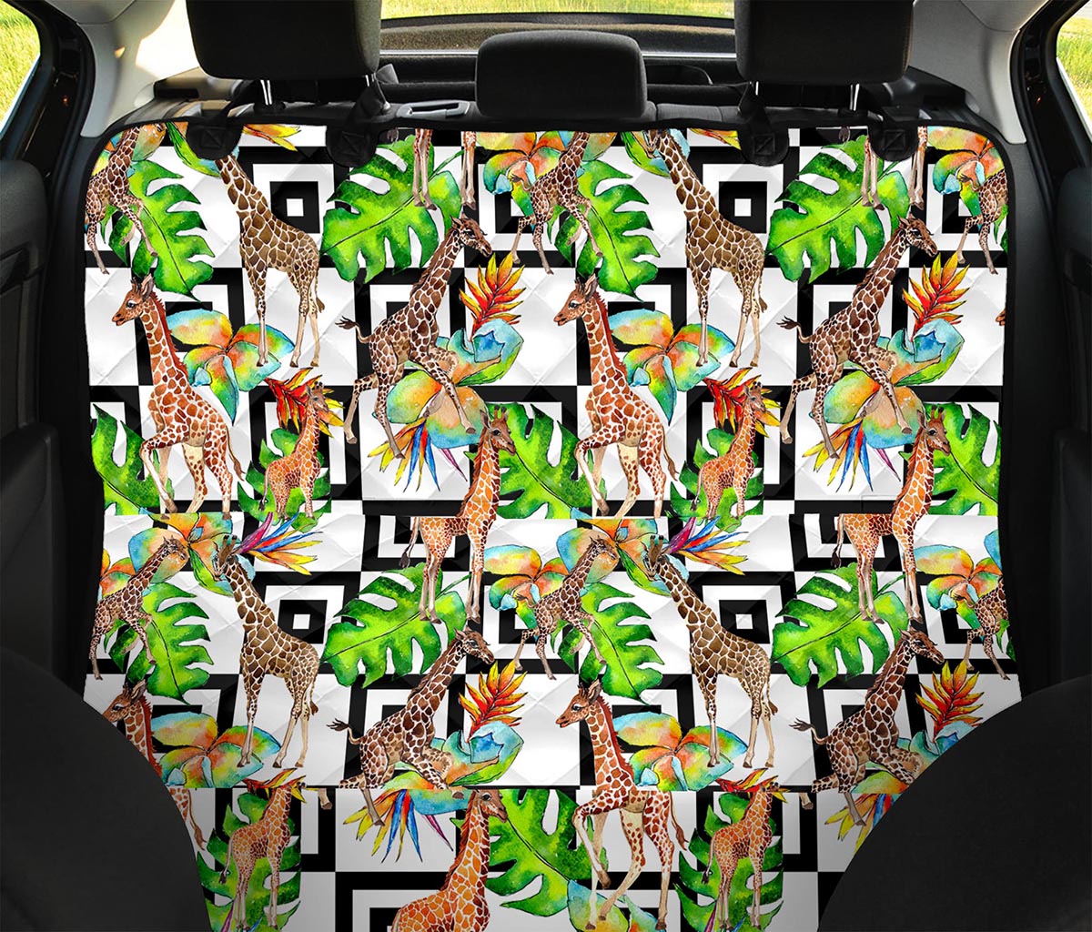 Exotic Tropical Giraffe Pattern Print Pet Car Back Seat Cover