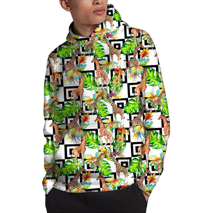 Exotic Tropical Giraffe Pattern Print Pullover Hoodie