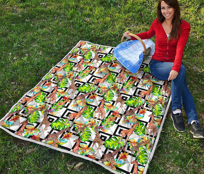 Exotic Tropical Giraffe Pattern Print Quilt