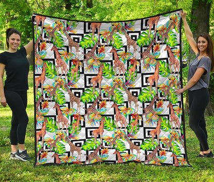 Exotic Tropical Giraffe Pattern Print Quilt