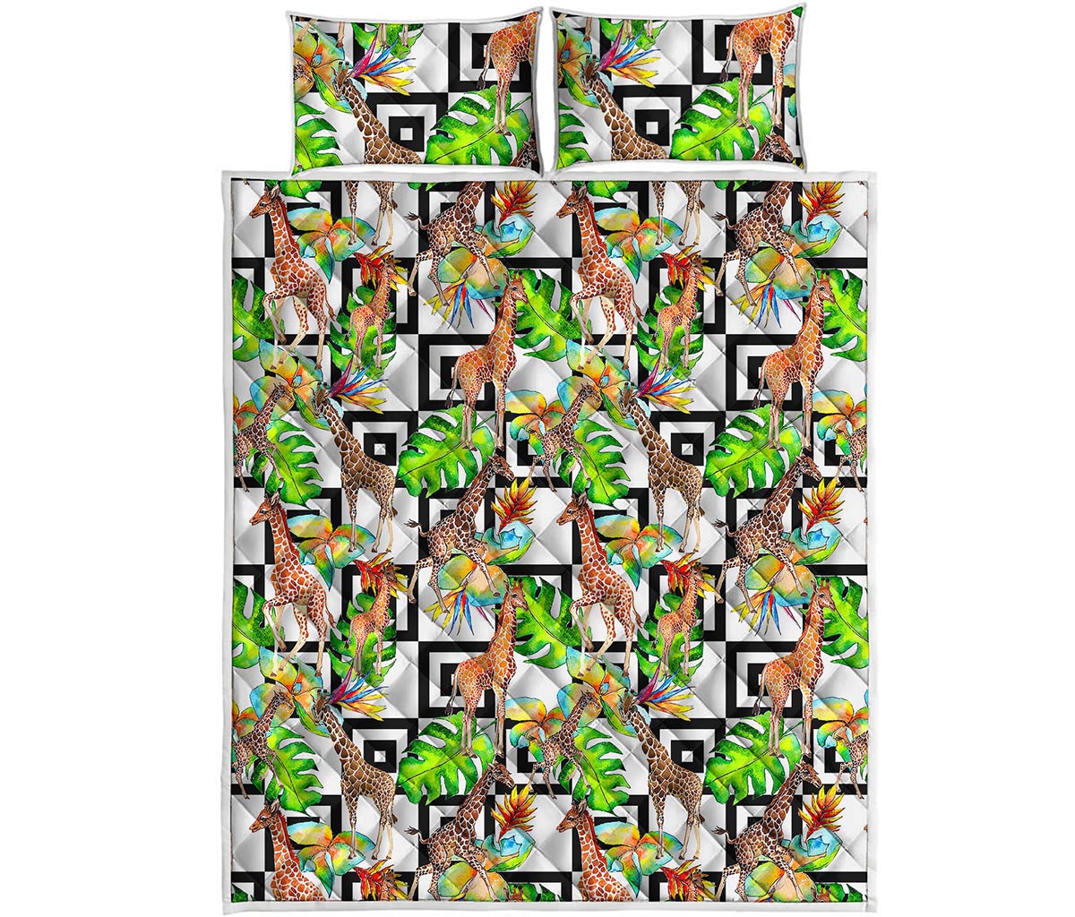 Exotic Tropical Giraffe Pattern Print Quilt Bed Set