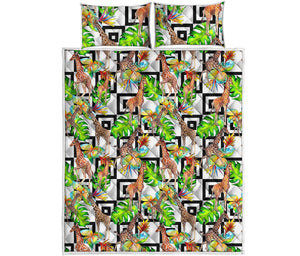 Exotic Tropical Giraffe Pattern Print Quilt Bed Set