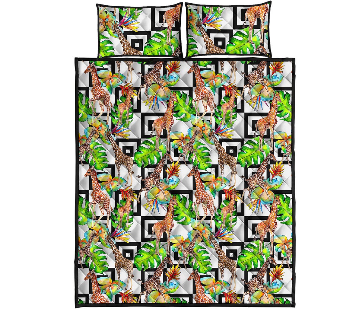 Exotic Tropical Giraffe Pattern Print Quilt Bed Set