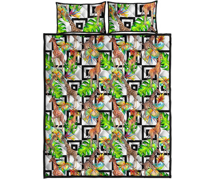 Exotic Tropical Giraffe Pattern Print Quilt Bed Set