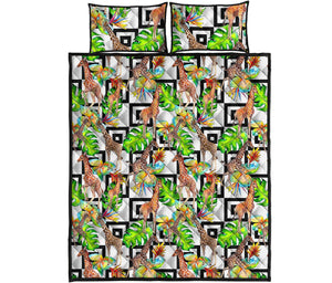 Exotic Tropical Giraffe Pattern Print Quilt Bed Set