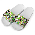 Exotic Tropical Giraffe Pattern Print White Slide Sandals