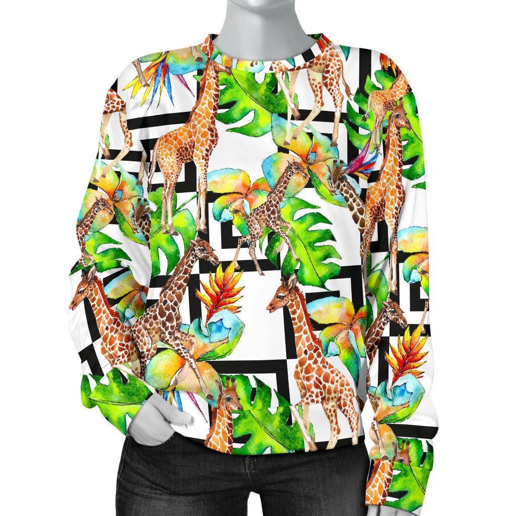 Exotic Tropical Giraffe Pattern Print Women's Crewneck Sweatshirt GearFrost