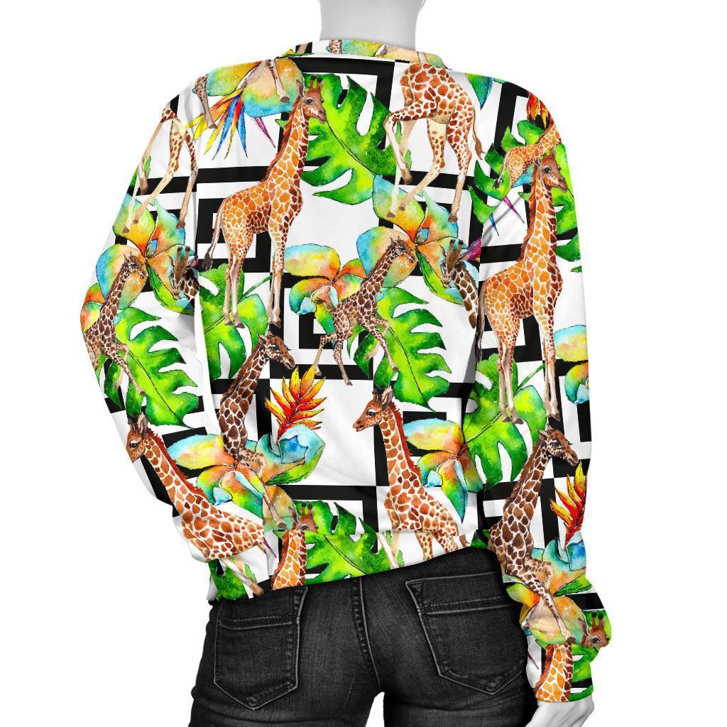 Exotic Tropical Giraffe Pattern Print Women's Crewneck Sweatshirt GearFrost