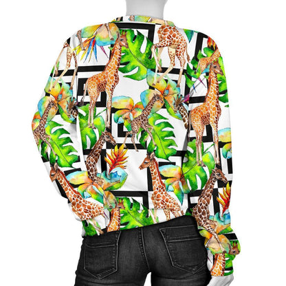 Exotic Tropical Giraffe Pattern Print Women's Crewneck Sweatshirt GearFrost