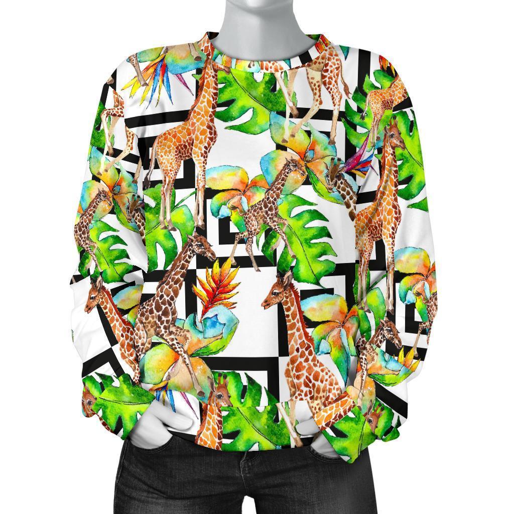 Exotic Tropical Giraffe Pattern Print Women's Crewneck Sweatshirt GearFrost