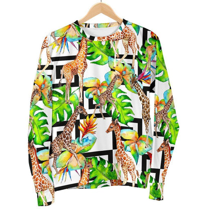 Exotic Tropical Giraffe Pattern Print Women's Crewneck Sweatshirt GearFrost