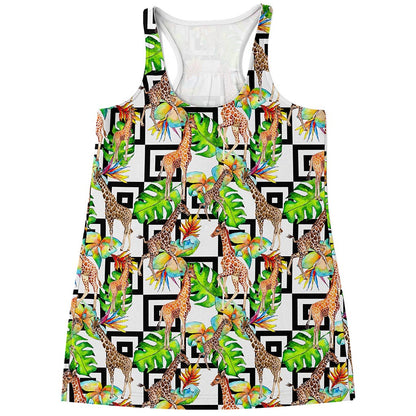 Exotic Tropical Giraffe Pattern Print Women's Racerback Tank Top