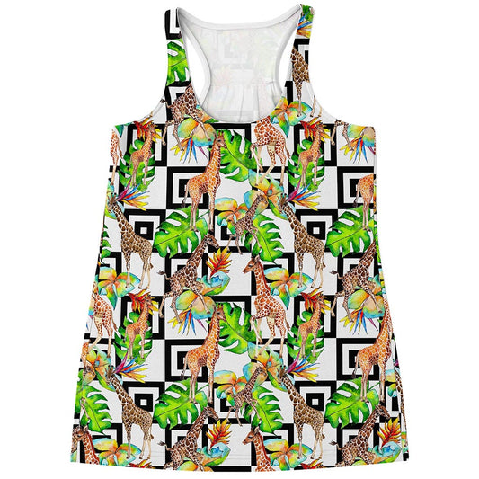 Exotic Tropical Giraffe Pattern Print Women's Racerback Tank Top