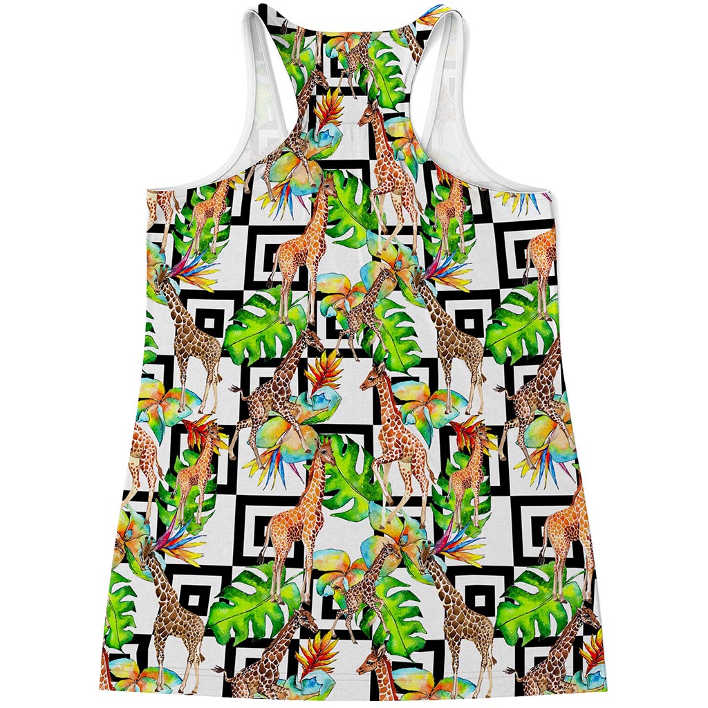 Exotic Tropical Giraffe Pattern Print Women's Racerback Tank Top