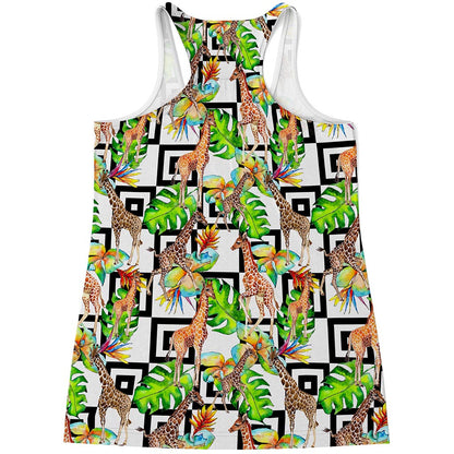 Exotic Tropical Giraffe Pattern Print Women's Racerback Tank Top