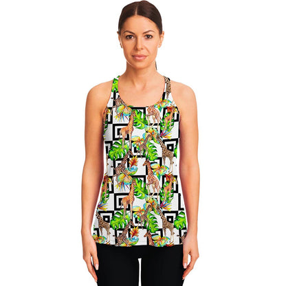 Exotic Tropical Giraffe Pattern Print Women's Racerback Tank Top