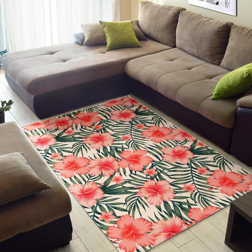 Exotic Tropical Hibiscus Pattern Print Area Rug GearFrost