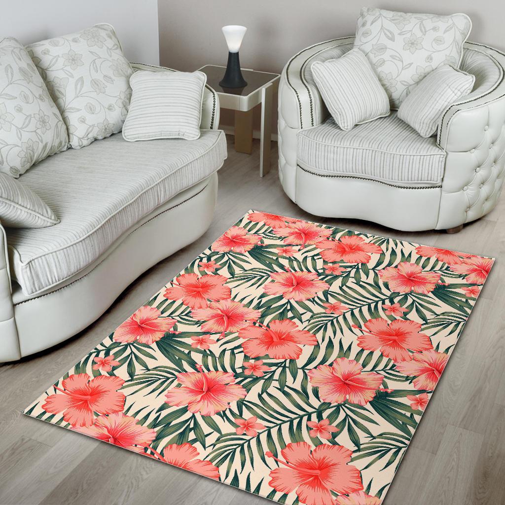 Exotic Tropical Hibiscus Pattern Print Area Rug GearFrost