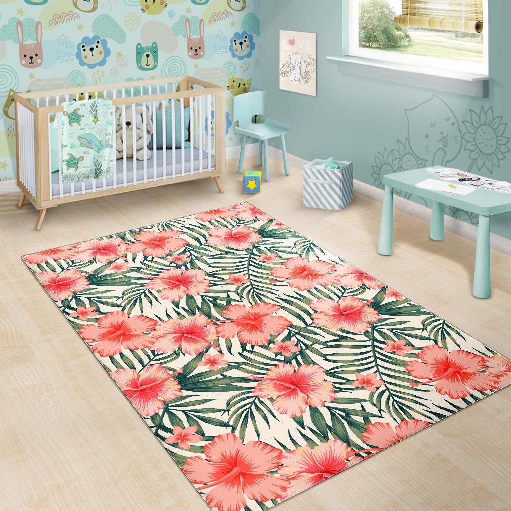 Exotic Tropical Hibiscus Pattern Print Area Rug GearFrost