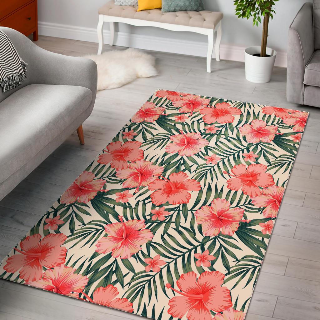 Exotic Tropical Hibiscus Pattern Print Area Rug GearFrost