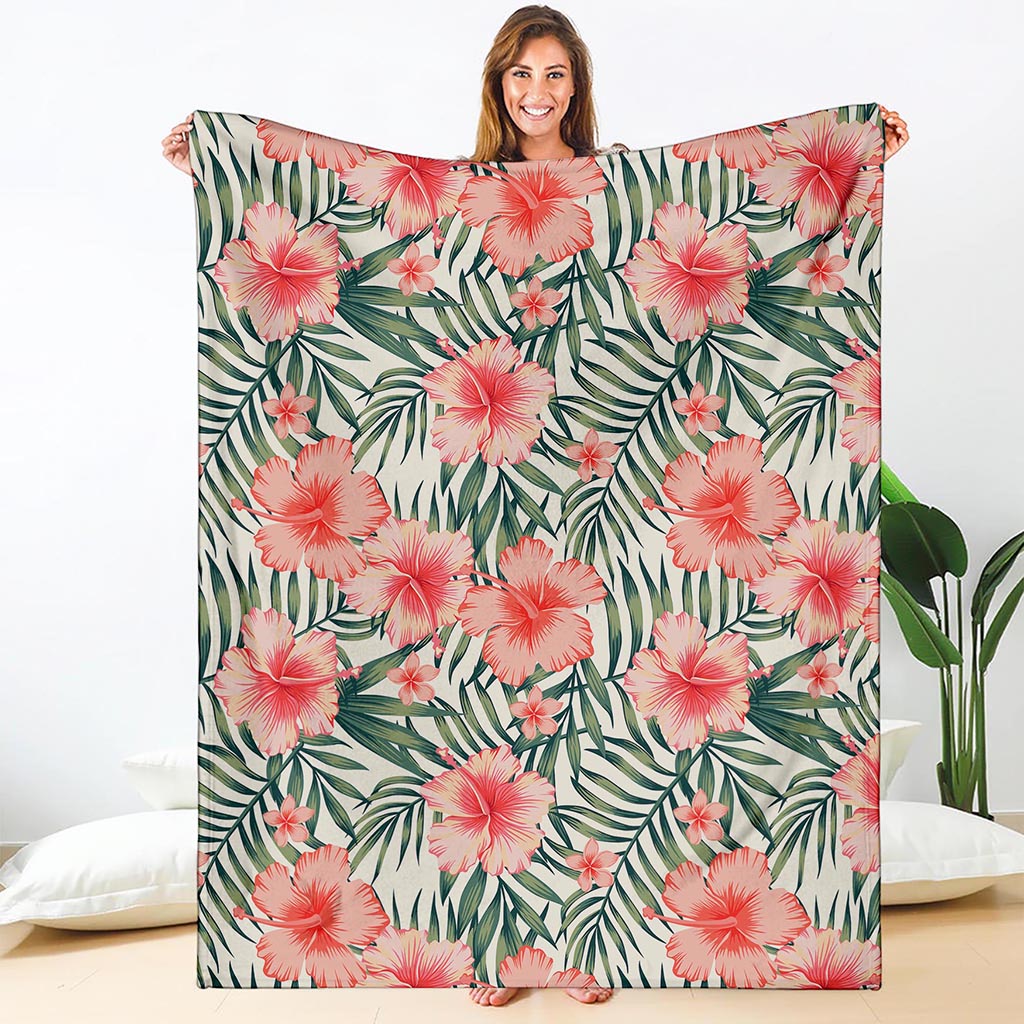 Exotic Tropical Hibiscus Pattern Print Blanket