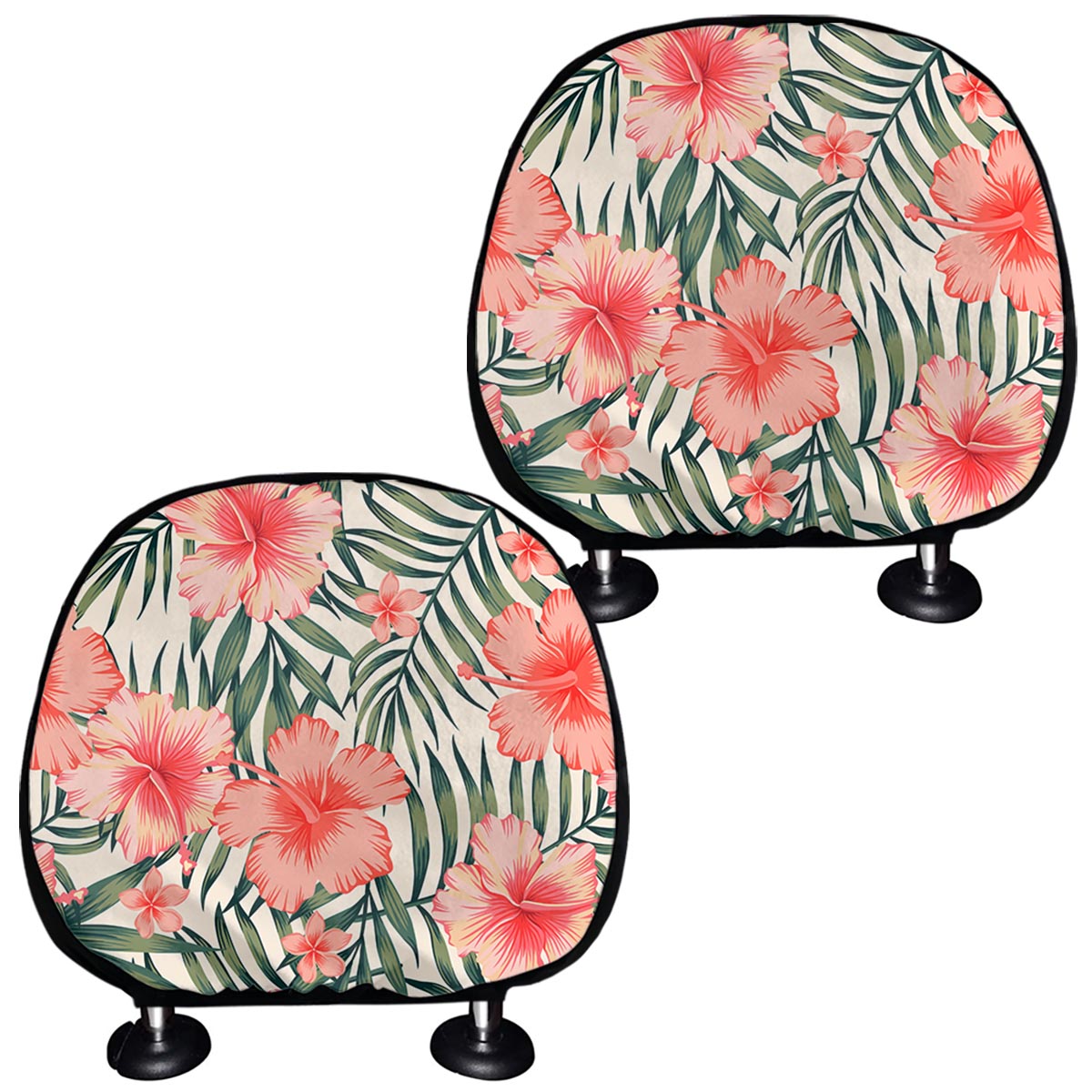 Exotic Tropical Hibiscus Pattern Print Car Headrest Covers