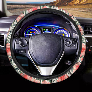 Exotic Tropical Hibiscus Pattern Print Car Steering Wheel Cover