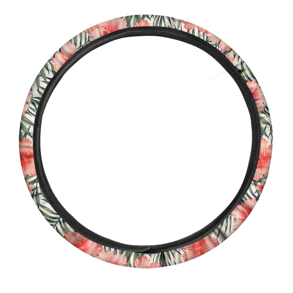 Exotic Tropical Hibiscus Pattern Print Car Steering Wheel Cover