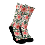 Exotic Tropical Hibiscus Pattern Print Crew Socks