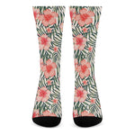 Exotic Tropical Hibiscus Pattern Print Crew Socks