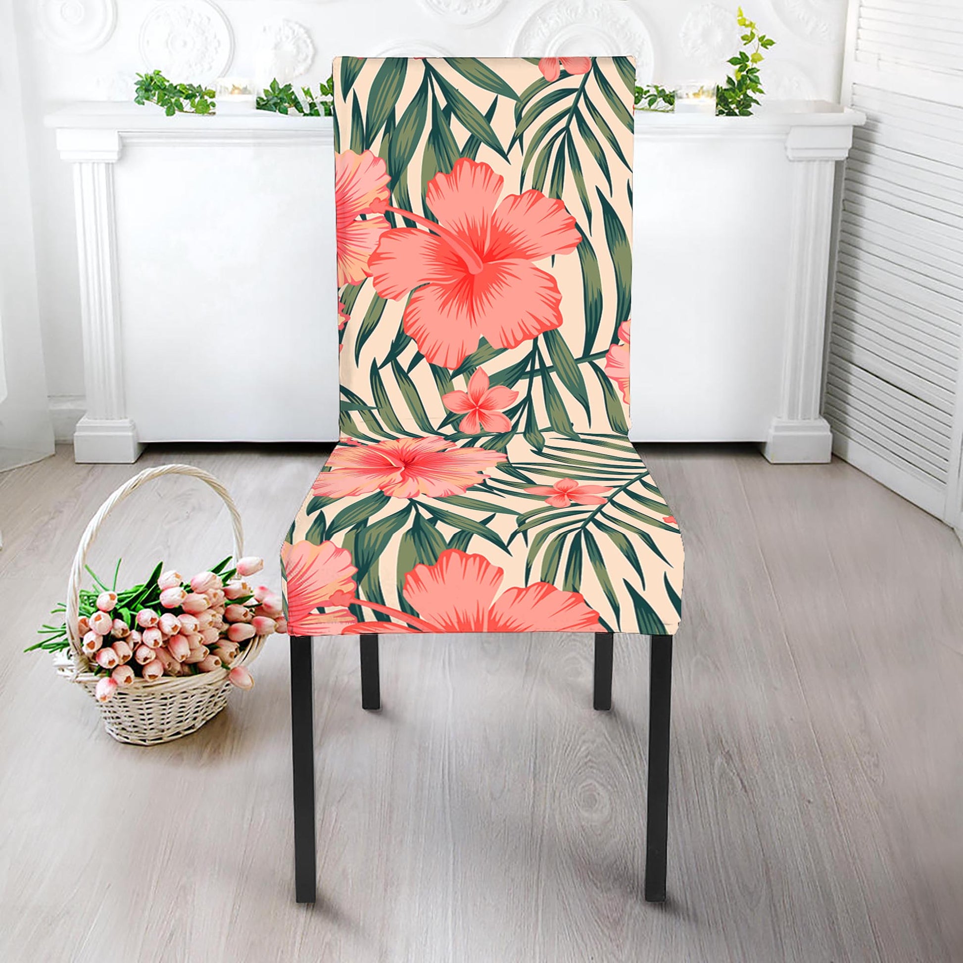 Exotic Tropical Hibiscus Pattern Print Dining Chair Slipcover