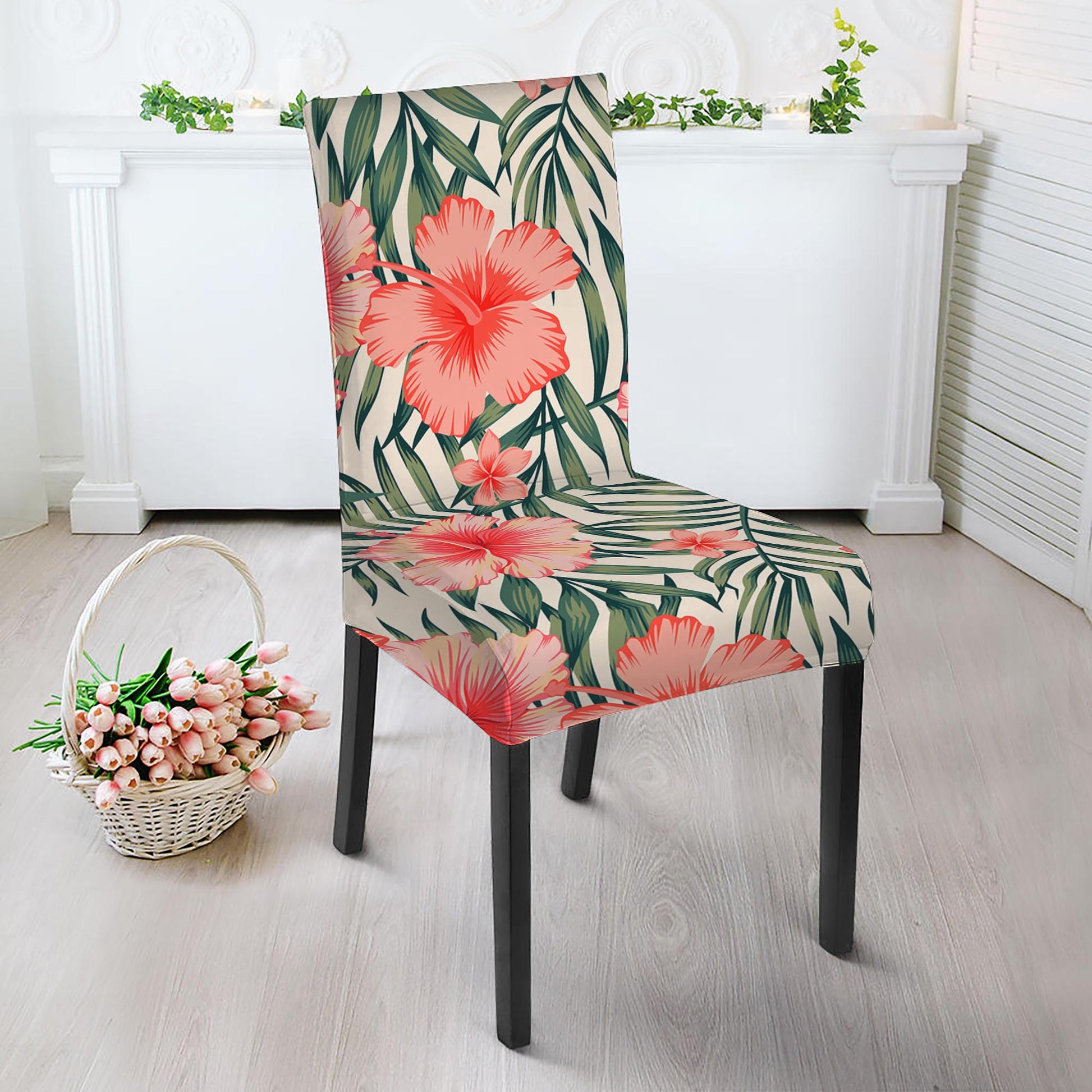 Exotic Tropical Hibiscus Pattern Print Dining Chair Slipcover